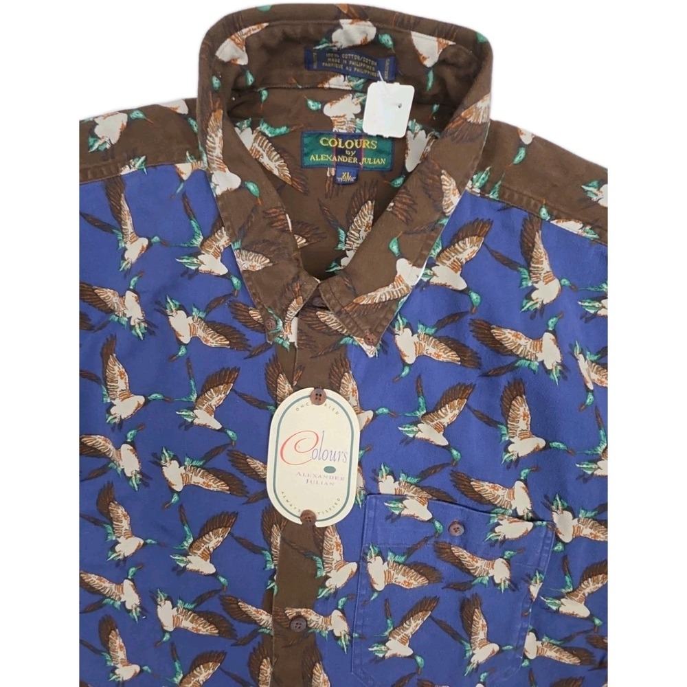 Vintage NEW Colours Alexander Julian Duck Print Twill 1990s USA XL Deadstock‎